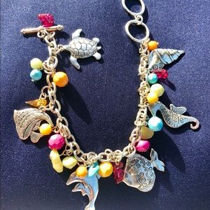 By the sea whimsical charm bracelet w/6 charms